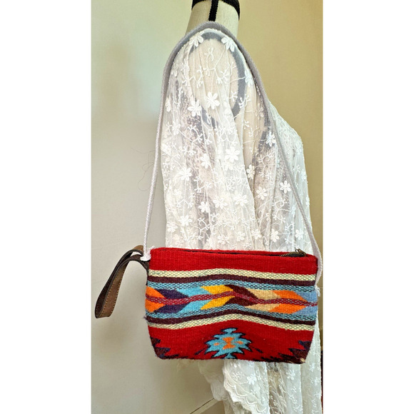 Appetite Handbags - Custom quality Southwest Aztec Pattern Wool and Leather Purse Bag Large handmade